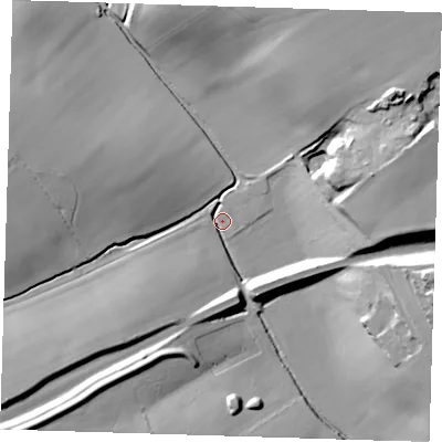 Shaded relief map of the ground around CM231JE, computed from Environment Agency LiDAR. The ground here sits at about 64 m above sea level and falls 30 m across the surrounding 800 m. Surface water reaching this point runs off ground lying to the south-west, 26.0 m higher.