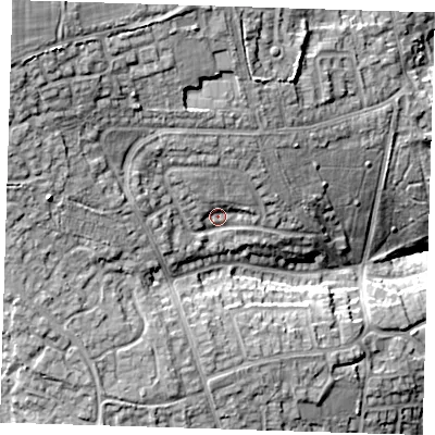 Shaded relief map of the ground around CM233RD, computed from Environment Agency LiDAR. The ground here sits at about 81 m above sea level and falls 29 m across the surrounding 800 m. Surface water reaching this point runs off ground lying to the north-west, 16.2 m higher.