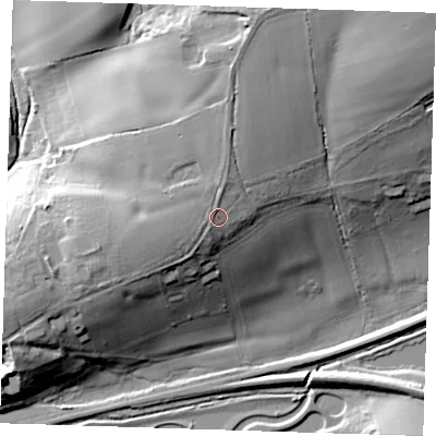 Shaded relief map of the ground around CM248SS, computed from Environment Agency LiDAR. The ground here sits at about 88 m above sea level and falls 30 m across the surrounding 800 m. Surface water reaching this point runs off ground lying to the north, 1.9 m higher.