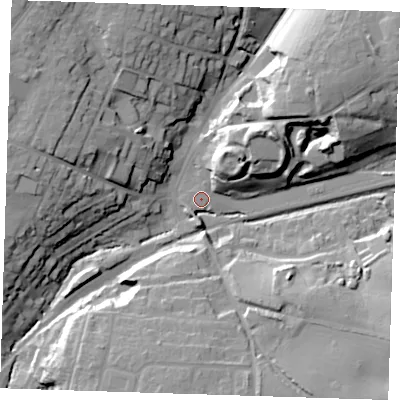 Shaded relief map of the ground around CM248XG, computed from Environment Agency LiDAR. The ground here sits at about 68 m above sea level and falls 27 m across the surrounding 800 m. Surface water reaching this point runs off ground lying to the north-east, 16.1 m higher.