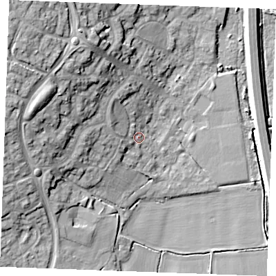 Shaded relief map of the ground around CM26WT, computed from Environment Agency LiDAR. The ground here sits at about 21 m above sea level and falls 21 m across the surrounding 800 m. Surface water reaching this point runs off ground lying to the west-north-west, 15.4 m higher.