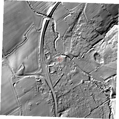 Shaded relief map of the ground around CM33NS, computed from Environment Agency LiDAR. The ground here sits at about 32 m above sea level and falls 21 m across the surrounding 800 m. Surface water reaching this point runs off ground lying to the south-west, 18.6 m higher.