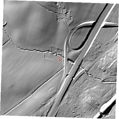 Shaded relief map of the ground around CM49AD, computed from Environment Agency LiDAR. The ground here sits at about 52 m above sea level and falls 25 m across the surrounding 800 m. Surface water reaching this point runs off ground lying to the south-west, 13.8 m higher.