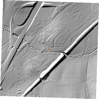 Shaded relief map of the ground around CM49AH, computed from Environment Agency LiDAR. The ground here sits at about 51 m above sea level and falls 19 m across the surrounding 800 m. Surface water reaching this point runs off ground lying to the north-west, 17.0 m higher.