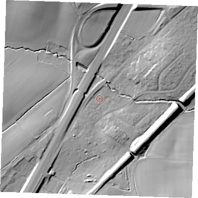 Shaded relief map of the ground around CM49AW, computed from Environment Agency LiDAR. The ground here sits at about 51 m above sea level and falls 19 m across the surrounding 800 m. Surface water reaching this point runs off ground lying to the south-west, 3.1 m higher.