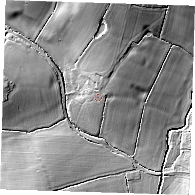 Shaded relief map of the ground around CM50DE, computed from Environment Agency LiDAR. The ground here sits at about 52 m above sea level and falls 19 m across the surrounding 800 m. Surface water reaching this point runs off ground lying to the north-north-east, 6.2 m higher.