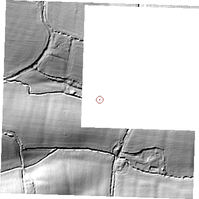 Shaded relief map of the ground around CM50PG, computed from Environment Agency LiDAR. and falls 16 m across the surrounding 800 m.
