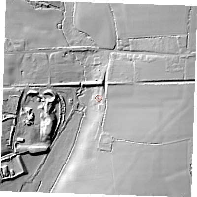 Shaded relief map of the ground around CM61SU, computed from Environment Agency LiDAR. The ground here sits at about 84 m above sea level and falls 17 m across the surrounding 800 m. Surface water reaching this point runs off ground lying to the east-north-east, 8.8 m higher.