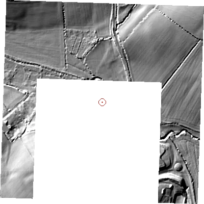 Shaded relief map of the ground around CM62HZ, computed from Environment Agency LiDAR. and falls 23 m across the surrounding 800 m.