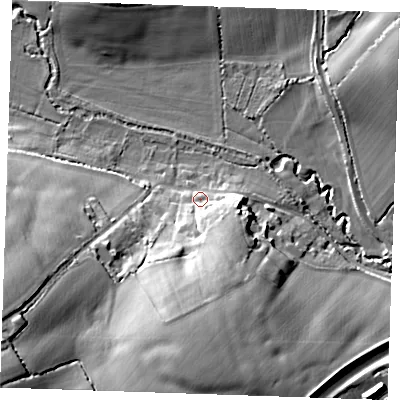 Shaded relief map of the ground around CM62JB, computed from Environment Agency LiDAR. The ground here sits at about 59 m above sea level and falls 29 m across the surrounding 800 m. Surface water reaching this point runs off ground lying to the south-south-east, 14.1 m higher.