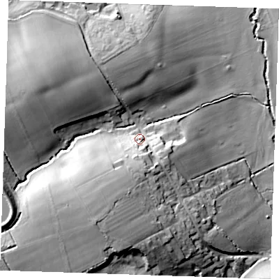 Shaded relief map of the ground around CM62JG, computed from Environment Agency LiDAR. The ground here sits at about 69 m above sea level and falls 26 m across the surrounding 800 m. Surface water reaching this point runs off ground lying to the south-south-west, 14.9 m higher.