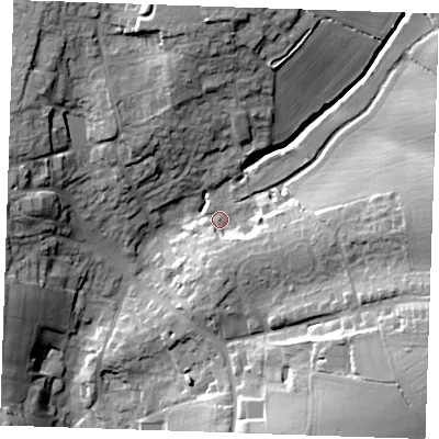 Shaded relief map of the ground around CM62LG, computed from Environment Agency LiDAR. The ground here sits at about 84 m above sea level and falls 27 m across the surrounding 800 m. Surface water reaching this point runs off ground lying to the east-south-east, 11.1 m higher.