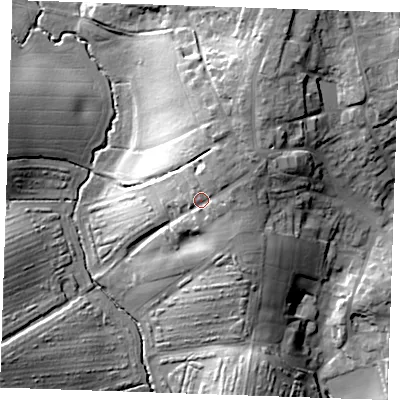 Shaded relief map of the ground around CM62PY, computed from Environment Agency LiDAR. The ground here sits at about 92 m above sea level and falls 28 m across the surrounding 800 m. Surface water reaching this point runs off ground lying to the north-east, 5.5 m higher.