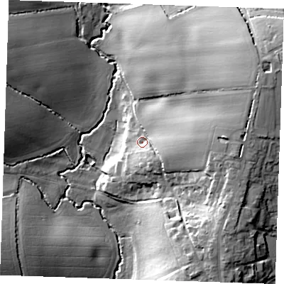 Shaded relief map of the ground around CM62RA, computed from Environment Agency LiDAR. The ground here sits at about 81 m above sea level and falls 30 m across the surrounding 800 m. Surface water reaching this point runs off ground lying to the east-south-east, 11.0 m higher.