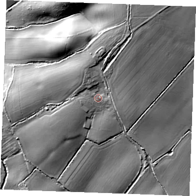 Shaded relief map of the ground around CM74AA, computed from Environment Agency LiDAR. The ground here sits at about 67 m above sea level and falls 37 m across the surrounding 800 m. Surface water reaching this point runs off ground lying to the north-east, 10.5 m higher.
