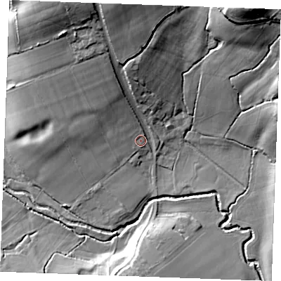 Shaded relief map of the ground around CM74AQ, computed from Environment Agency LiDAR. The ground here sits at about 51 m above sea level and falls 32 m across the surrounding 800 m. Surface water reaching this point runs off ground lying to the north-north-west, 15.0 m higher.