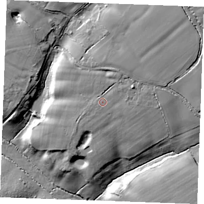 Shaded relief map of the ground around CM75AY, computed from Environment Agency LiDAR. The ground here sits at about 79 m above sea level and falls 22 m across the surrounding 800 m. Surface water reaching this point runs off ground lying to the north-east, 3.0 m higher.