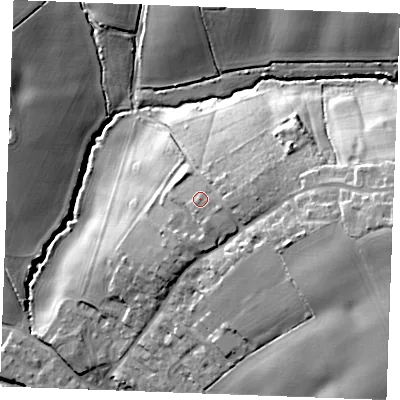 Shaded relief map of the ground around CM75LE, computed from Environment Agency LiDAR. The ground here sits at about 59 m above sea level and falls 31 m across the surrounding 800 m. Surface water reaching this point runs off ground lying to the east-south-east, 1.4 m higher.