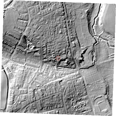 Shaded relief map of the ground around CM75SL, computed from Environment Agency LiDAR. The ground here sits at about 50 m above sea level and falls 29 m across the surrounding 800 m. Surface water reaching this point runs off ground lying to the north-west, 11.1 m higher.