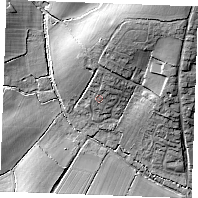 Shaded relief map of the ground around CO108SA, computed from Environment Agency LiDAR. The ground here sits at about 83 m above sea level and falls 28 m across the surrounding 800 m. Surface water reaching this point runs off ground lying to the north-north-east, 8.9 m higher.
