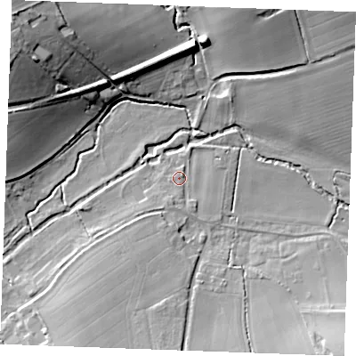 Shaded relief map of the ground around CO94AJ, computed from Environment Agency LiDAR. The ground here sits at about 51 m above sea level and falls 25 m across the surrounding 800 m. Surface water reaching this point runs off ground lying to the south-south-west, 2.2 m higher.