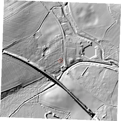 Shaded relief map of the ground around CO94BB, computed from Environment Agency LiDAR. The ground here sits at about 55 m above sea level and falls 19 m across the surrounding 800 m. Surface water reaching this point runs off ground lying to the west-north-west, 4.1 m higher.