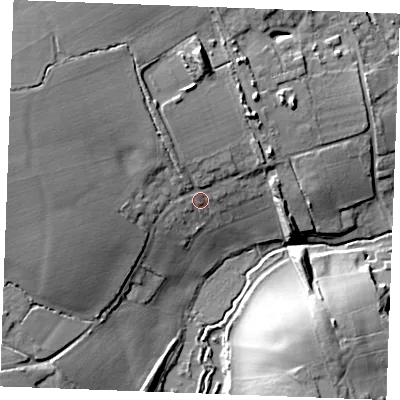 Shaded relief map of the ground around CO94HB, computed from Environment Agency LiDAR. The ground here sits at about 55 m above sea level and falls 21 m across the surrounding 800 m. Surface water reaching this point runs off ground lying to the north-west, 11.5 m higher.