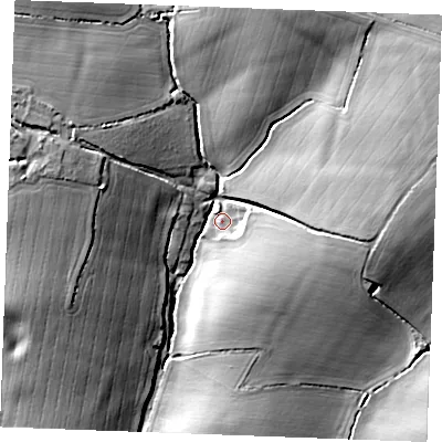Shaded relief map of the ground around CO94JQ, computed from Environment Agency LiDAR. The ground here sits at about 70 m above sea level and falls 21 m across the surrounding 800 m. Surface water reaching this point runs off ground lying to the north-east, 16.1 m higher.