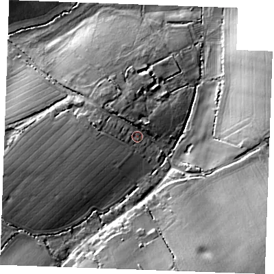 Shaded relief map of the ground around CO94NP, computed from Environment Agency LiDAR. The ground here sits at about 77 m above sea level and falls 19 m across the surrounding 800 m. Surface water reaching this point runs off ground lying to the west-south-west, 8.0 m higher.