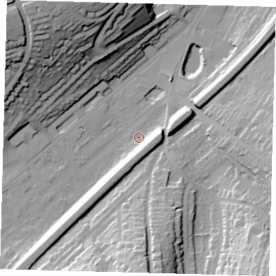 Shaded relief map of the ground around CR22BW, computed from Environment Agency LiDAR. The ground here sits at about 61 m above sea level and falls 48 m across the surrounding 800 m. Surface water reaching this point runs off ground lying to the south-south-east, 11.7 m higher.