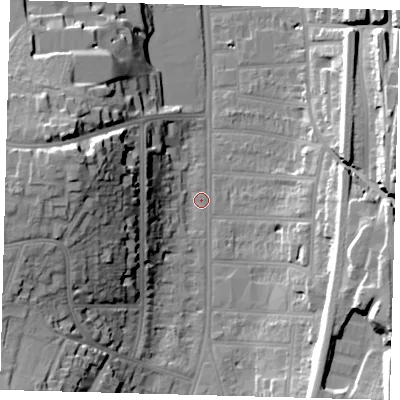 Shaded relief map of the ground around CR26AE, computed from Environment Agency LiDAR. The ground here sits at about 52 m above sea level and falls 28 m across the surrounding 800 m. Surface water reaching this point runs off ground lying to the south-west, 26.0 m higher.