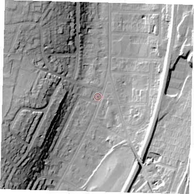 Shaded relief map of the ground around CR26AG, computed from Environment Agency LiDAR. The ground here sits at about 55 m above sea level and falls 33 m across the surrounding 800 m. Surface water reaching this point runs off ground lying to the south-east, 24.1 m higher.