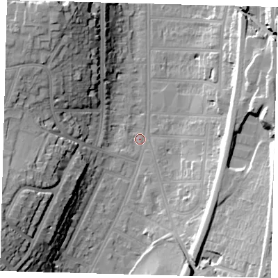 Shaded relief map of the ground around CR26AH, computed from Environment Agency LiDAR. The ground here sits at about 54 m above sea level and falls 31 m across the surrounding 800 m. Surface water reaching this point runs off ground lying to the south-west, 28.9 m higher.