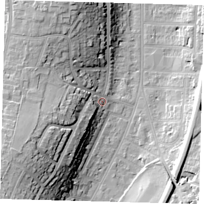 Shaded relief map of the ground around CR26BA, computed from Environment Agency LiDAR. The ground here sits at about 58 m above sea level and falls 37 m across the surrounding 800 m. Surface water reaching this point runs off ground lying to the south-west, 32.5 m higher.