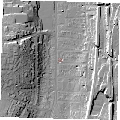 Shaded relief map of the ground around CR26BX, computed from Environment Agency LiDAR. The ground here sits at about 52 m above sea level and falls 28 m across the surrounding 800 m. Surface water reaching this point runs off ground lying to the south-east, 21.0 m higher.