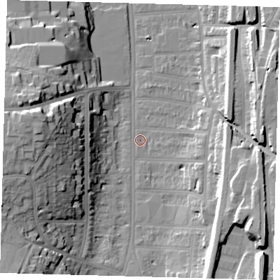 Shaded relief map of the ground around CR26EG, computed from Environment Agency LiDAR. The ground here sits at about 52 m above sea level and falls 28 m across the surrounding 800 m. Surface water reaching this point runs off ground lying to the west-north-west, 25.9 m higher.