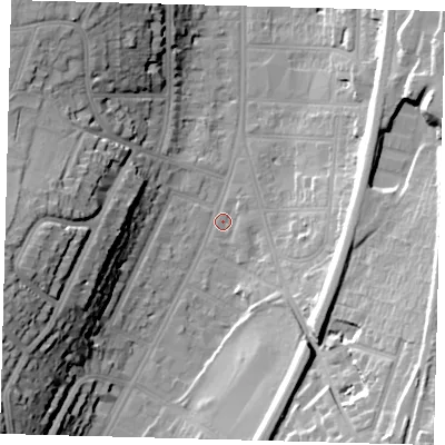 Shaded relief map of the ground around CR26EQ, computed from Environment Agency LiDAR. The ground here sits at about 55 m above sea level and falls 31 m across the surrounding 800 m. Surface water reaching this point runs off ground lying to the south-east, 26.0 m higher.