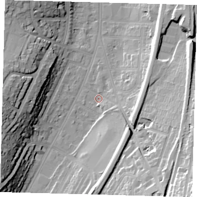 Shaded relief map of the ground around CR26EY, computed from Environment Agency LiDAR. The ground here sits at about 55 m above sea level and falls 39 m across the surrounding 800 m. Surface water reaching this point runs off ground lying to the south-east, 36.8 m higher.