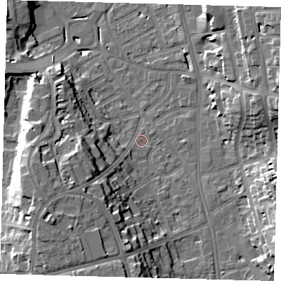 Shaded relief map of the ground around CR26LU, computed from Environment Agency LiDAR. The ground here sits at about 48 m above sea level and falls 22 m across the surrounding 800 m. Surface water reaching this point runs off ground lying to the west-south-west, 15.7 m higher.
