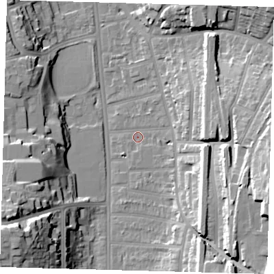 Shaded relief map of the ground around CR26RB, computed from Environment Agency LiDAR. The ground here sits at about 51 m above sea level and falls 30 m across the surrounding 800 m. Surface water reaching this point runs off ground lying to the east-south-east, 26.2 m higher.