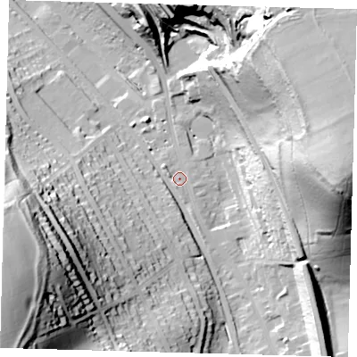 Shaded relief map of the ground around CR30EA, computed from Environment Agency LiDAR. The ground here sits at about 91 m above sea level and falls 82 m across the surrounding 800 m. Surface water reaching this point runs off ground lying to the west-north-west, 1.8 m higher.