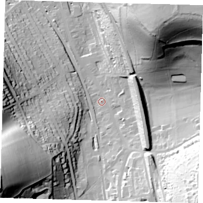 Shaded relief map of the ground around CR30EB, computed from Environment Agency LiDAR. The ground here sits at about 92 m above sea level and falls 81 m across the surrounding 800 m. Surface water reaching this point runs off ground lying to the north-east, 75.7 m higher.
