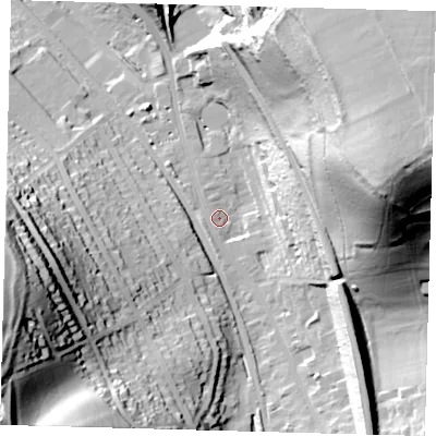 Shaded relief map of the ground around CR30EG, computed from Environment Agency LiDAR. The ground here sits at about 90 m above sea level and falls 82 m across the surrounding 800 m. Surface water reaching this point runs off ground lying to the east-north-east, 77.8 m higher.