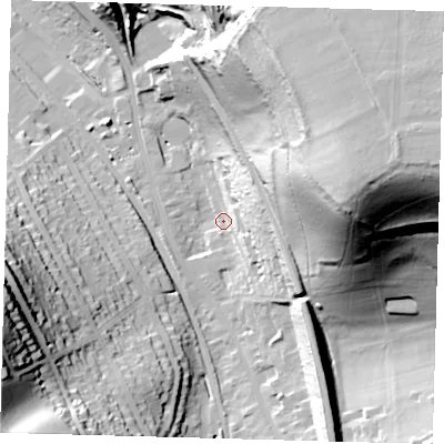 Shaded relief map of the ground around CR30EW, computed from Environment Agency LiDAR. The ground here sits at about 90 m above sea level and falls 82 m across the surrounding 800 m. Surface water reaching this point runs off ground lying to the east-north-east, 78.8 m higher.