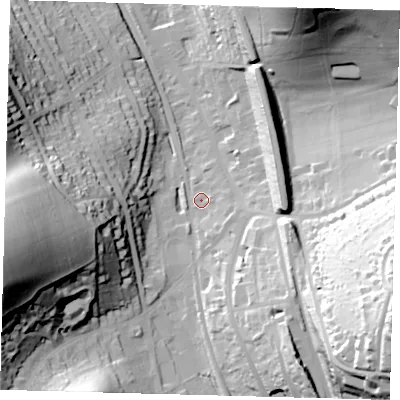 Shaded relief map of the ground around CR30HJ, computed from Environment Agency LiDAR. The ground here sits at about 93 m above sea level and falls 62 m across the surrounding 800 m. Surface water reaching this point runs off ground lying to the south-south-east, 22.8 m higher.