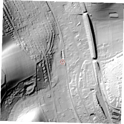 Shaded relief map of the ground around CR30XB, computed from Environment Agency LiDAR. The ground here sits at about 93 m above sea level and falls 67 m across the surrounding 800 m. Surface water reaching this point runs off ground lying to the west-south-west, 65.6 m higher.