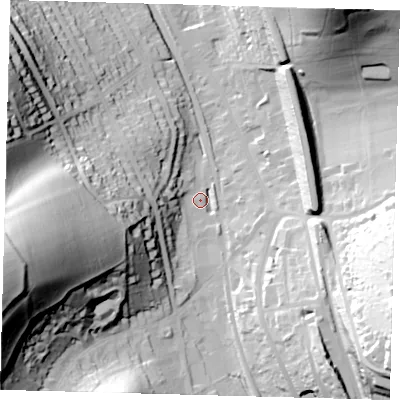 Shaded relief map of the ground around CR30YN, computed from Environment Agency LiDAR. The ground here sits at about 93 m above sea level and falls 69 m across the surrounding 800 m. Surface water reaching this point runs off ground lying to the west-south-west, 67.8 m higher.