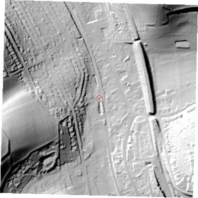 Shaded relief map of the ground around CR30YW, computed from Environment Agency LiDAR. The ground here sits at about 92 m above sea level and falls 68 m across the surrounding 800 m. Surface water reaching this point runs off ground lying to the west-south-west, 66.6 m higher.