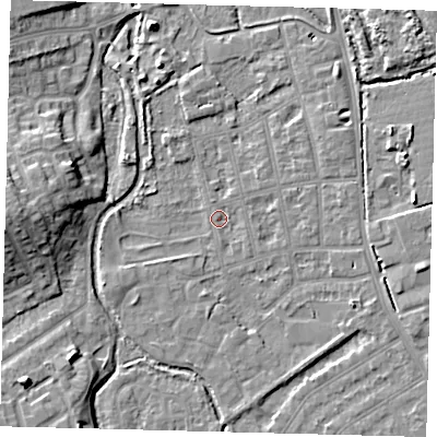 Shaded relief map of the ground around CR44JP, computed from Environment Agency LiDAR. The ground here sits at about 24 m above sea level and falls 11 m across the surrounding 800 m. Surface water reaching this point runs off ground lying to the south-east, 1.0 m higher.
