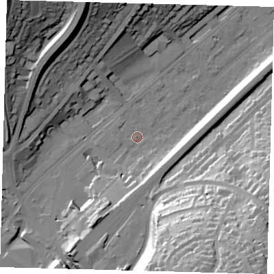 Shaded relief map of the ground around CR82AE, computed from Environment Agency LiDAR. The ground here sits at about 62 m above sea level and falls 59 m across the surrounding 800 m. Surface water reaching this point runs off ground lying to the south-south-west, 13.8 m higher.